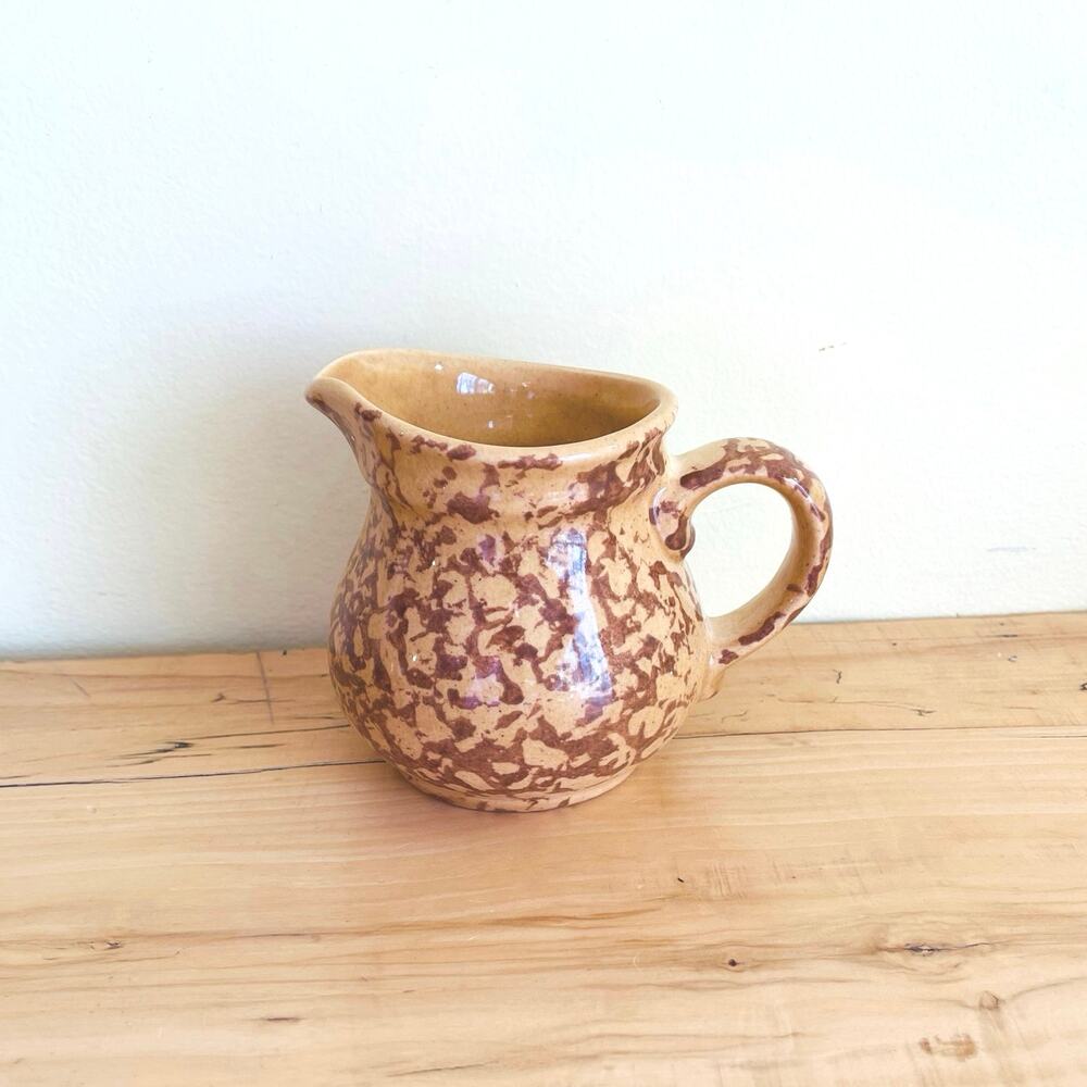 Vtg Pfaltzgraff Stoneware Spongeware Creamer Pitcher Utensil Holder America Vase
